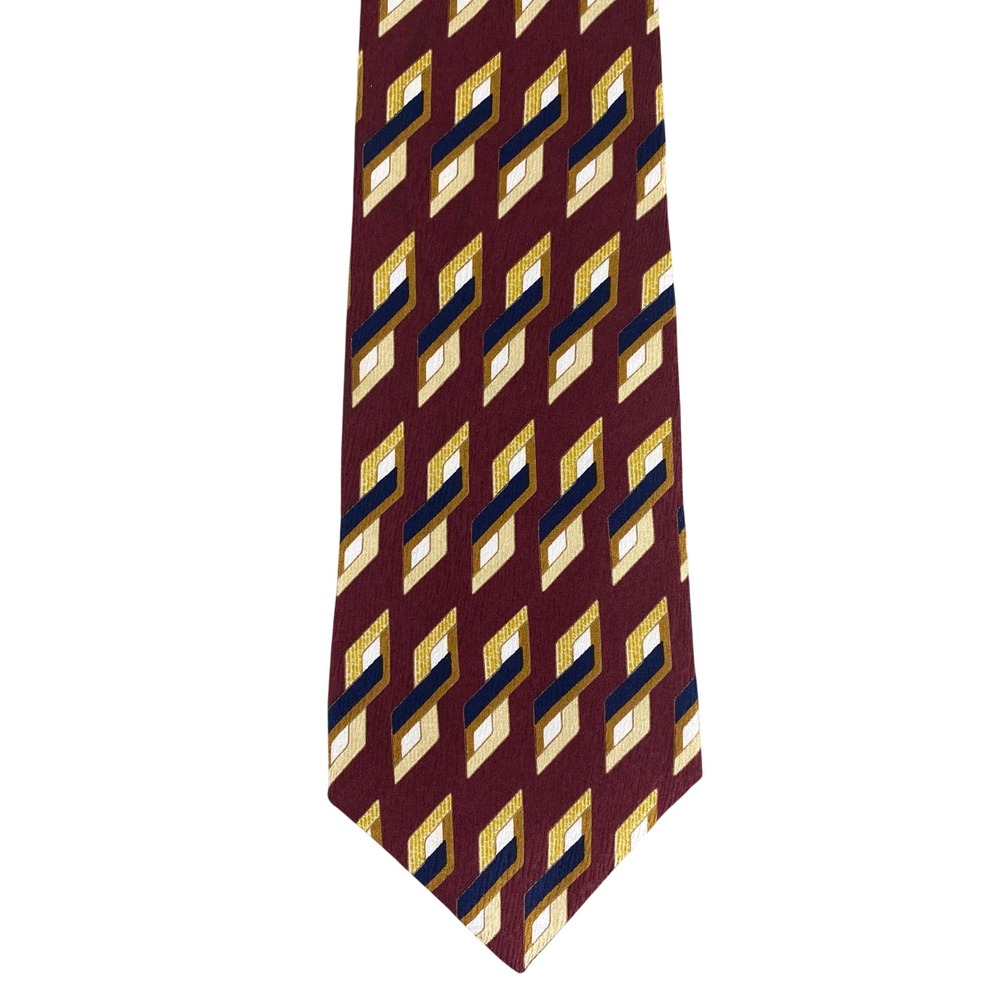 Henry Grethel Mens Tie Silk Burgundy Geometric Abstract Artsy Career 56.5x4